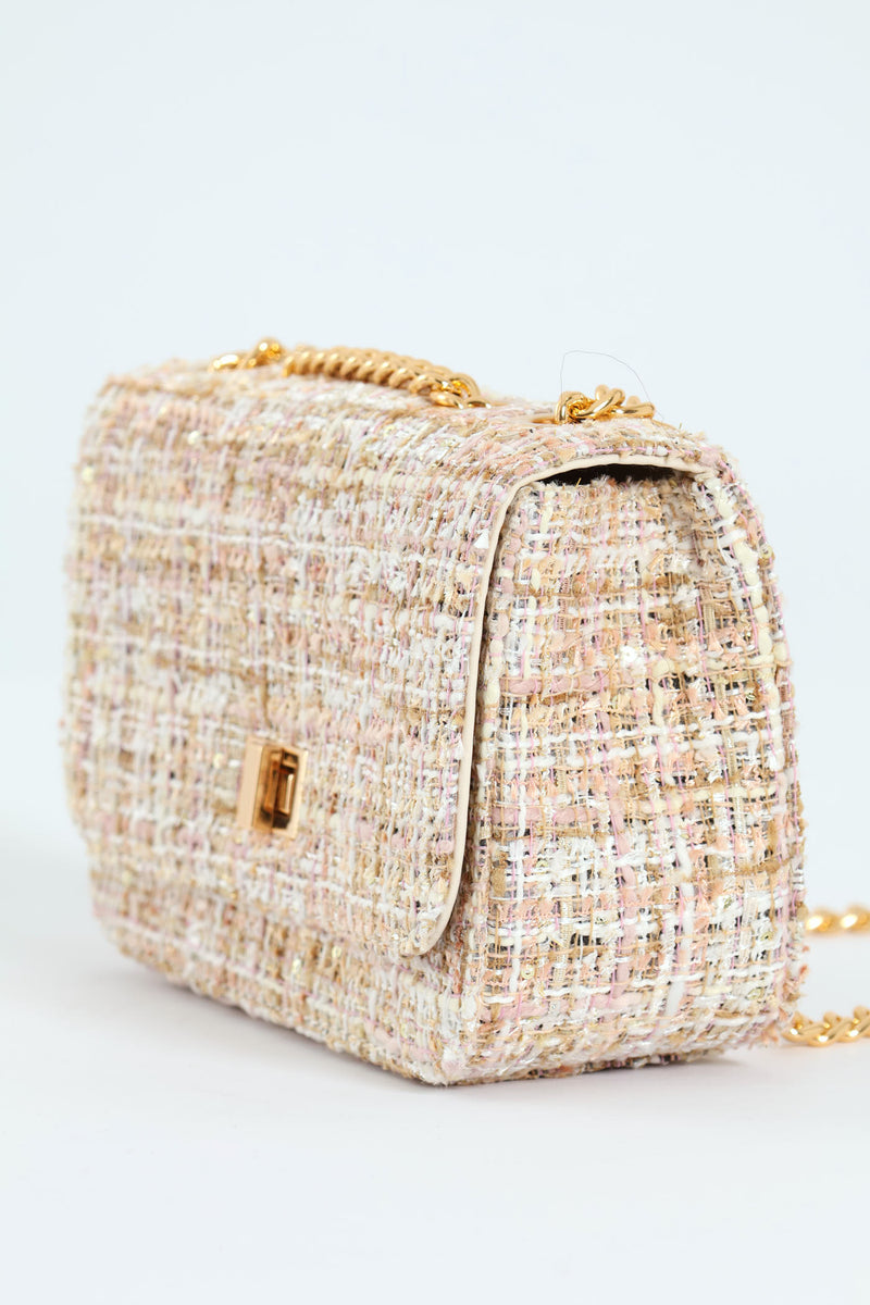 Tweed Satchel With Gold Hardware