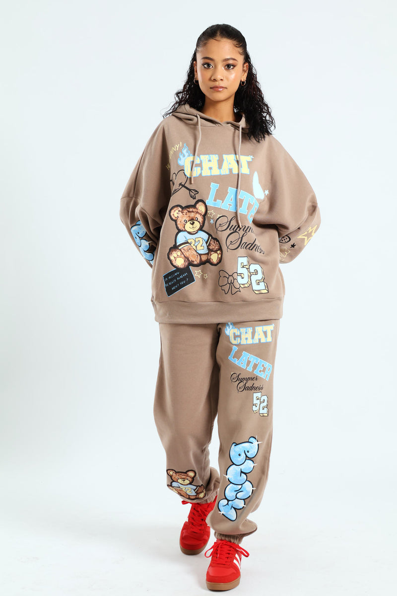 Oversized Fleece Teddy Hoodie - Taupe