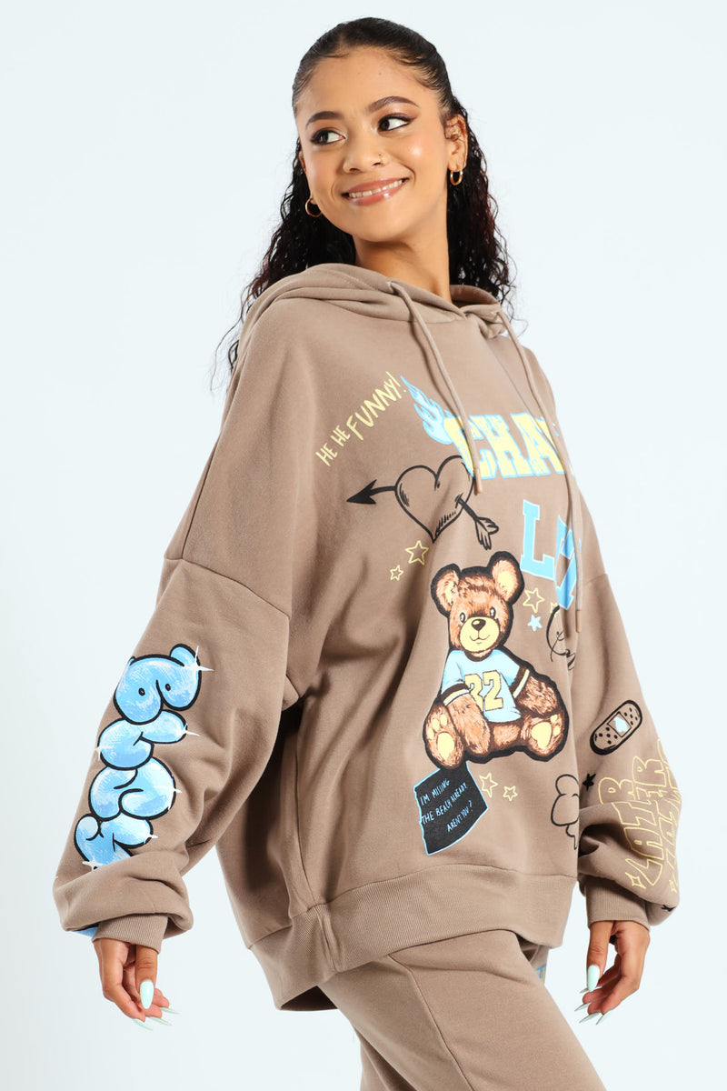 Oversized Fleece Teddy Hoodie - Taupe