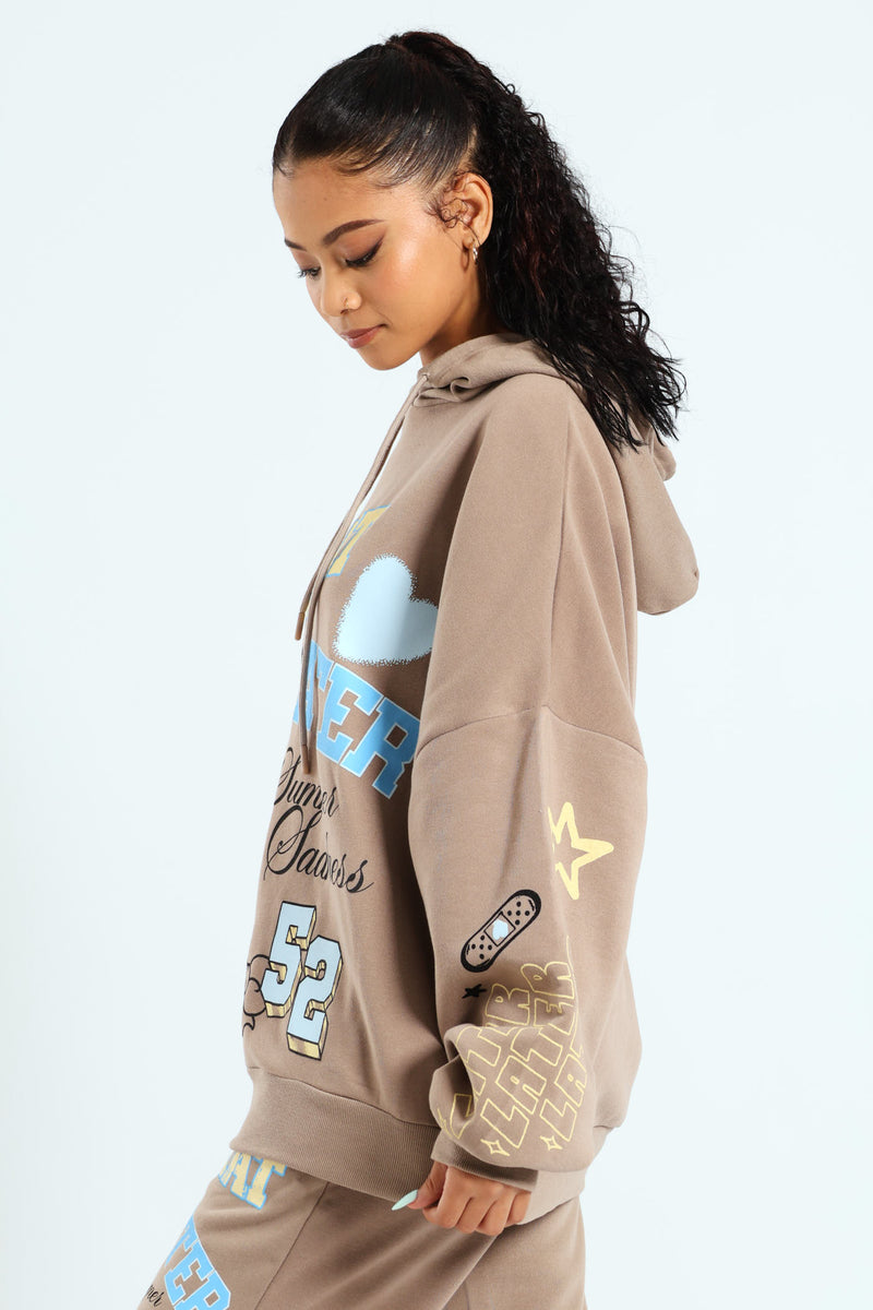 Oversized Fleece Teddy Hoodie - Taupe