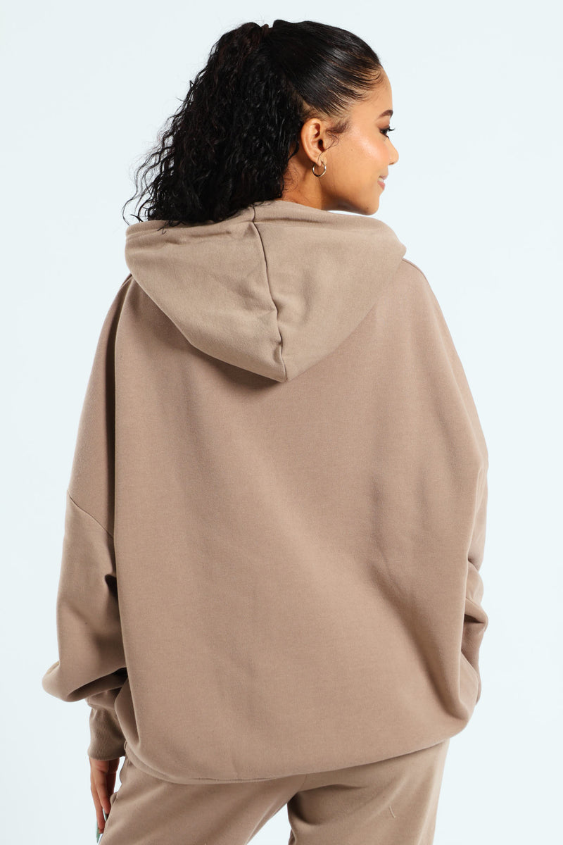 Oversized Fleece Teddy Hoodie - Taupe