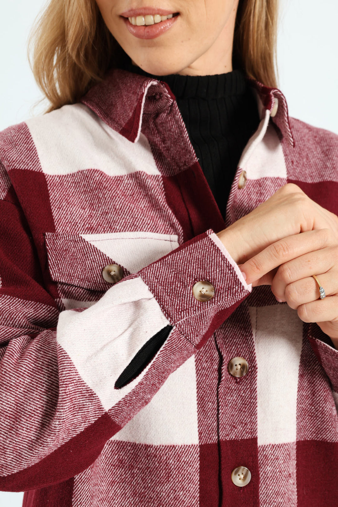 Curved Hem Long Length Lined Melton Shacket - Wine