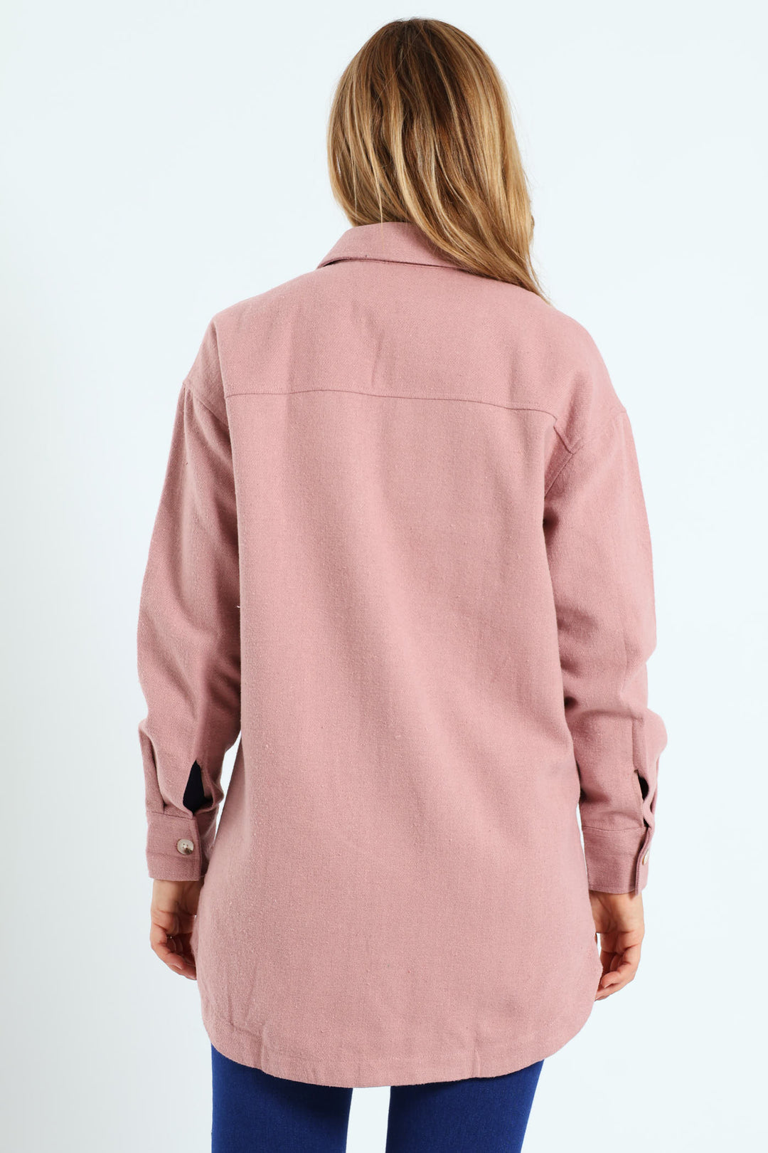 Curved Hem Long Length Lined Melton Shacket - Blush