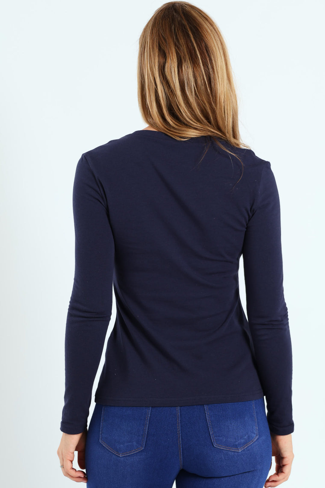 Long Sleeve Cotton Lycra Crew Top - Dark Ink