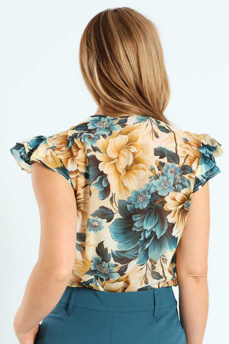Double Button Keyhole Blouse - Teal