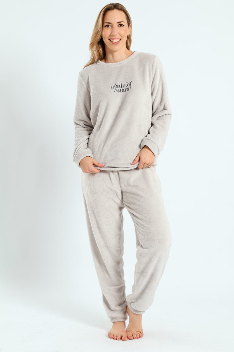 Embroidered Made Of Stars Cosy Sleep Set - Grey