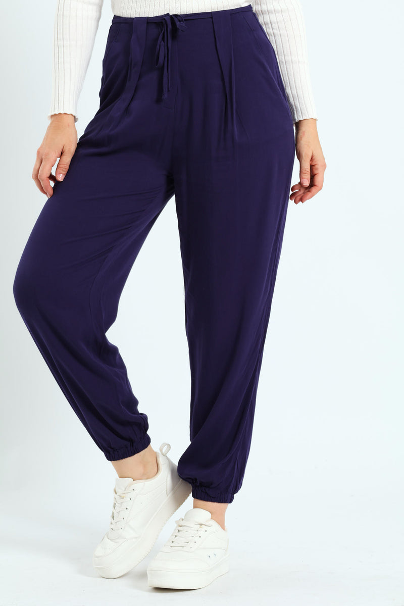 Belted Jogger With Grown On Waist - Navy