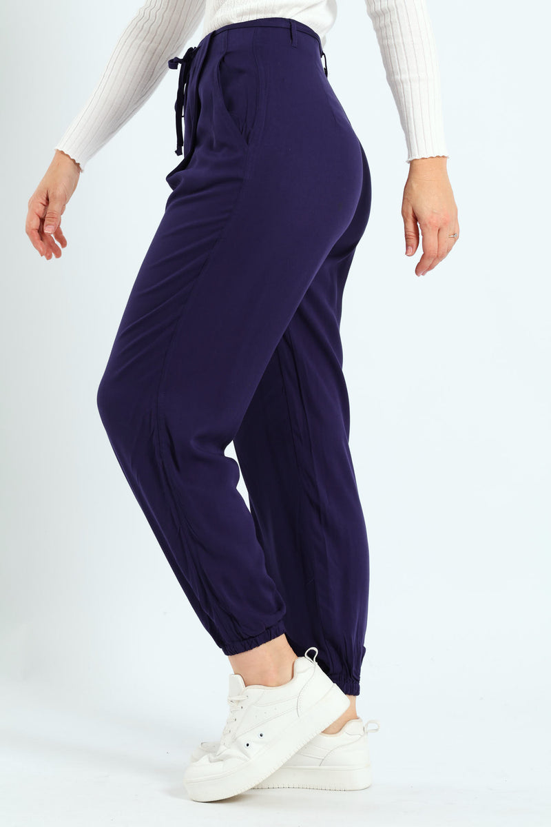 Belted Jogger With Grown On Waist - Navy