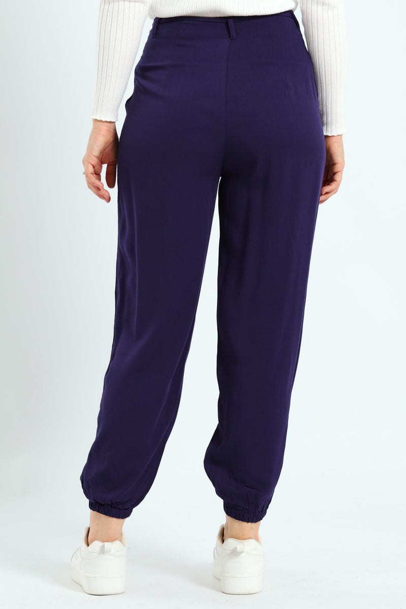 Belted Jogger With Grown On Waist - Navy