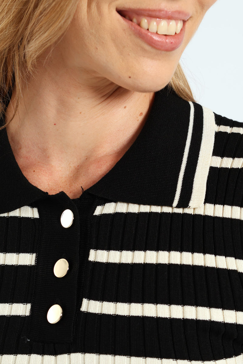 Striped Golfer Tee - Black/Cream