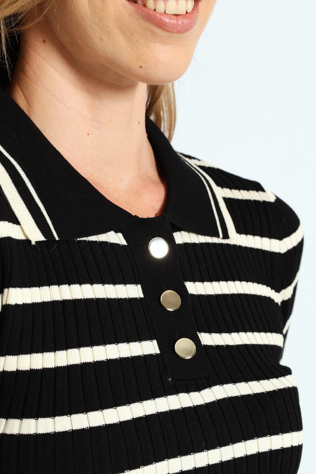 Striped Golfer Tee - Cream/Black