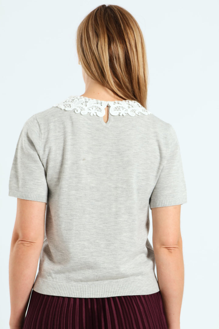 Keyhole Preppy Pullover Tee - Grey Melange