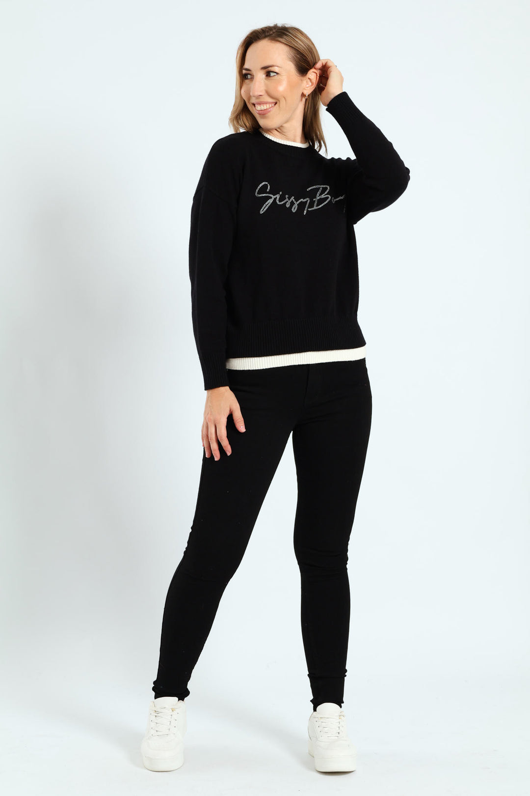 Mid Waist Skinny Denim With Wings On Pockets - Black