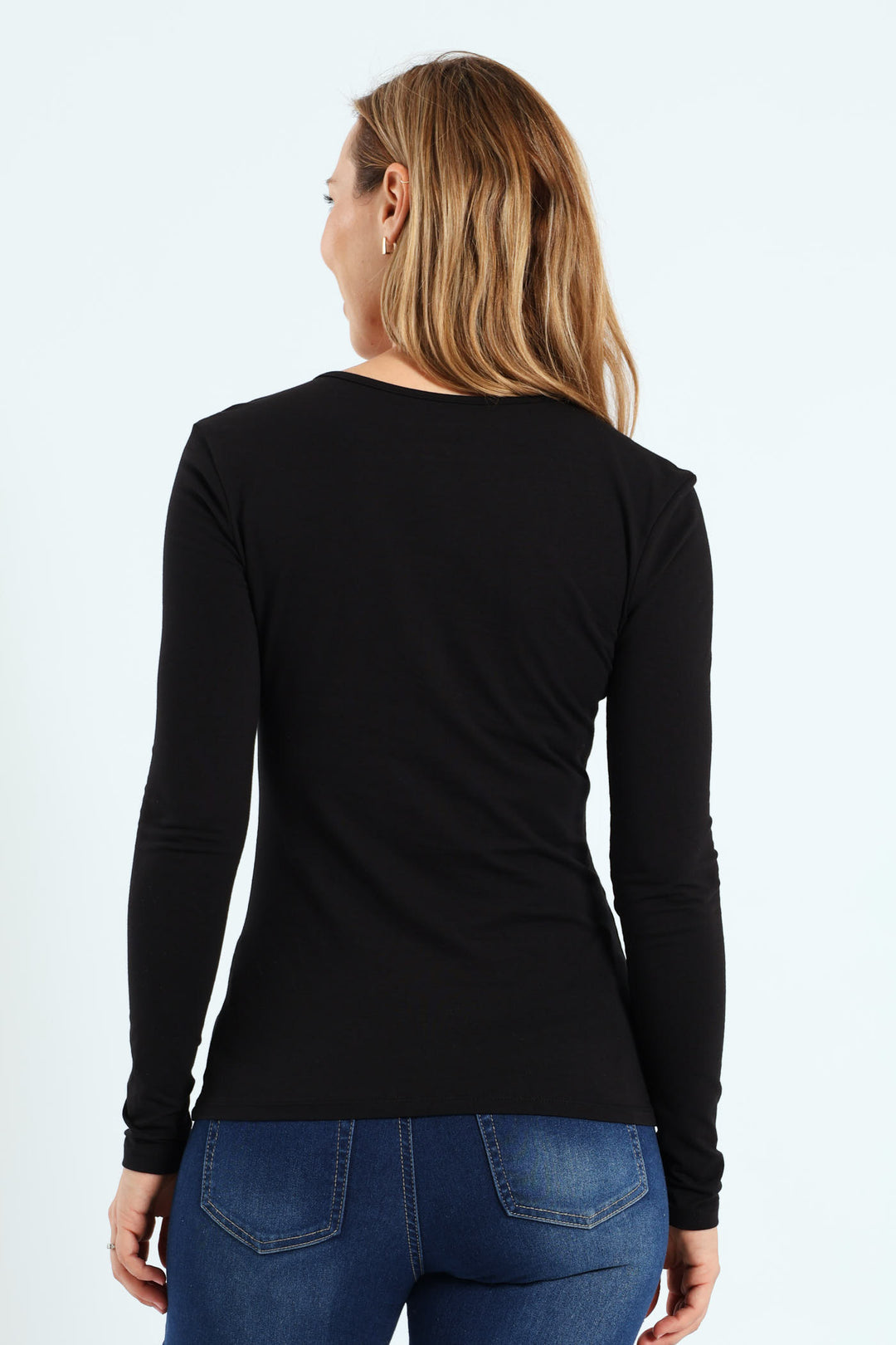 Long Sleeve Henley Top - Black