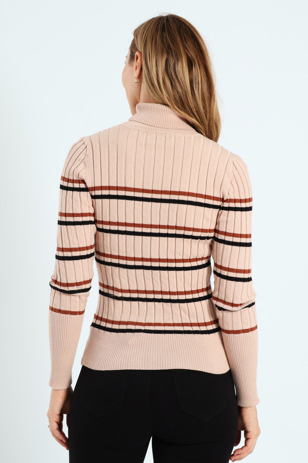 Ribbed Striped Poloneck - Black/Brown
