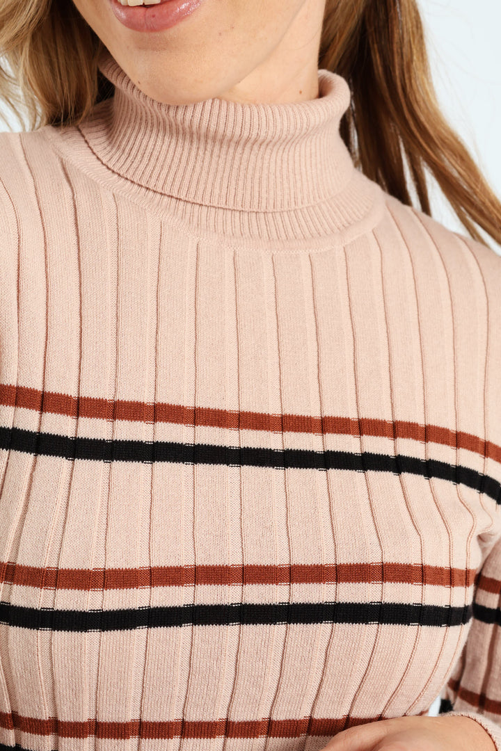 Ribbed Striped Poloneck - Black/Brown
