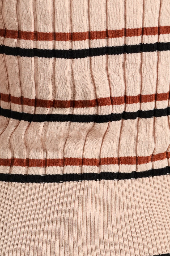 Ribbed Striped Poloneck - Black/Brown