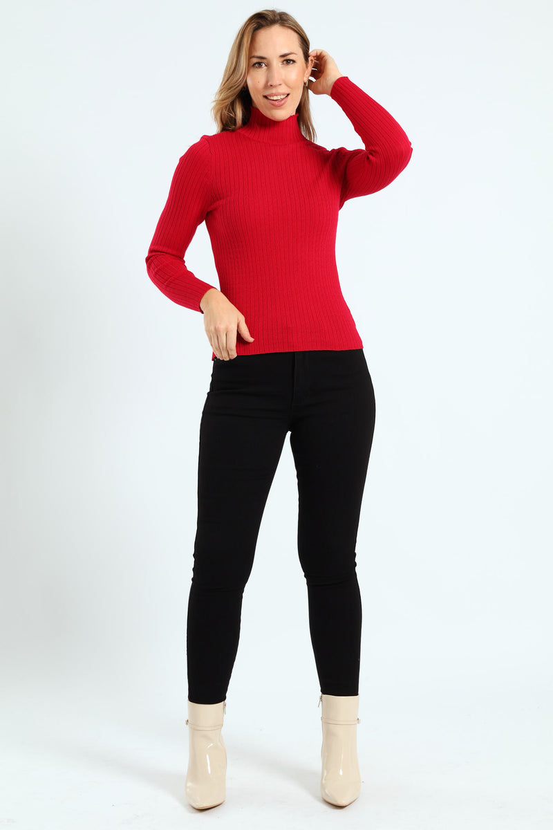 Turtleneck Pointelle Cable Stitch Pullover - Raspberry