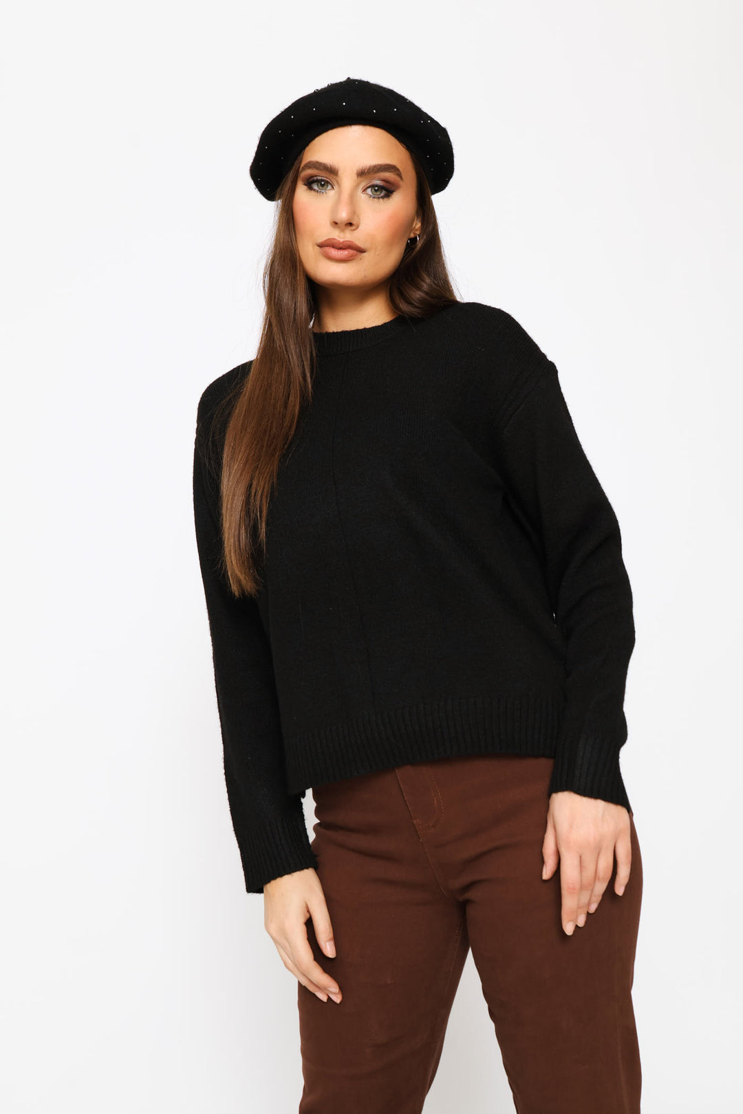Jewel Embellished Beret - Black