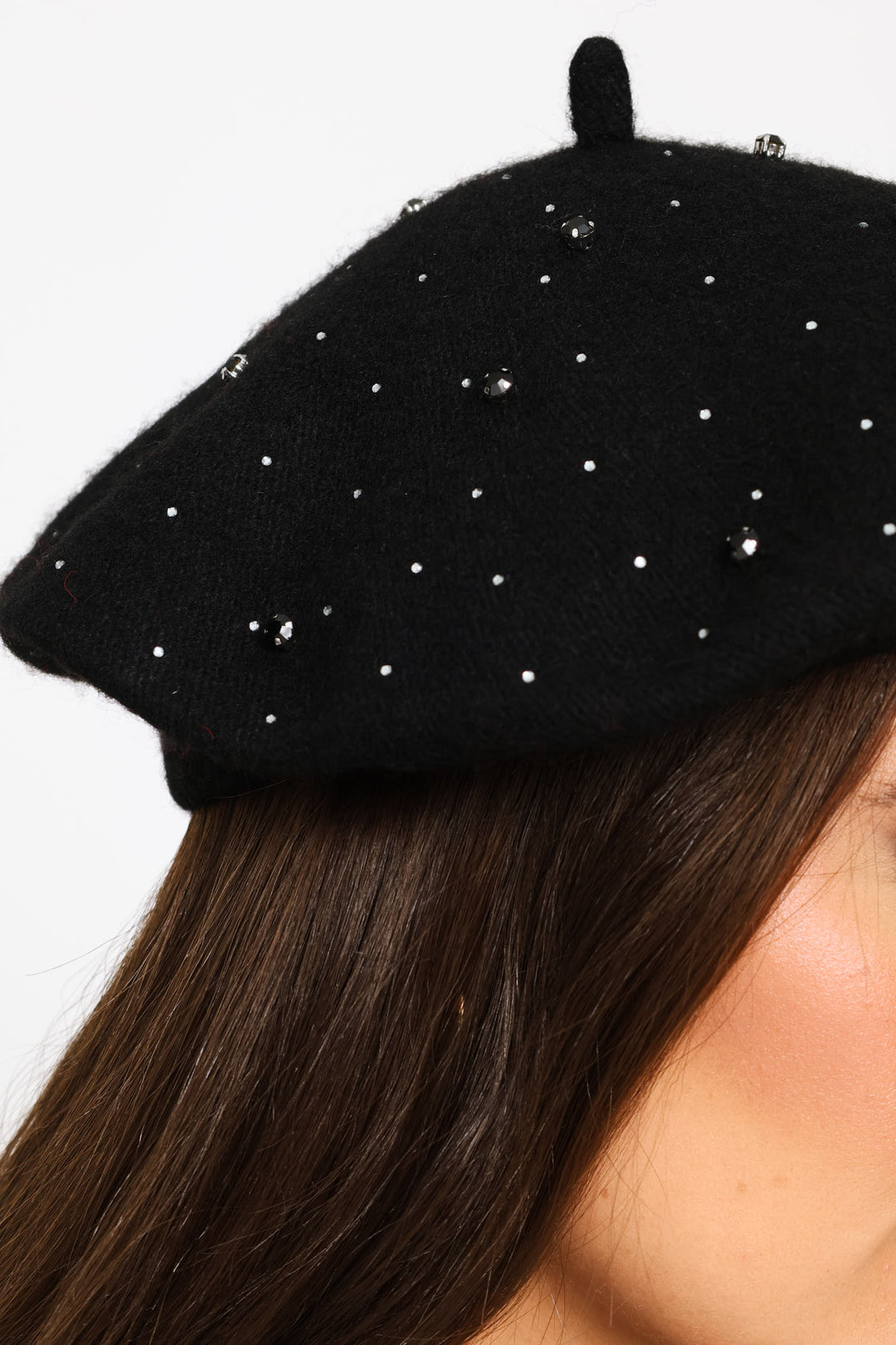 Jewel Embellished Beret - Black
