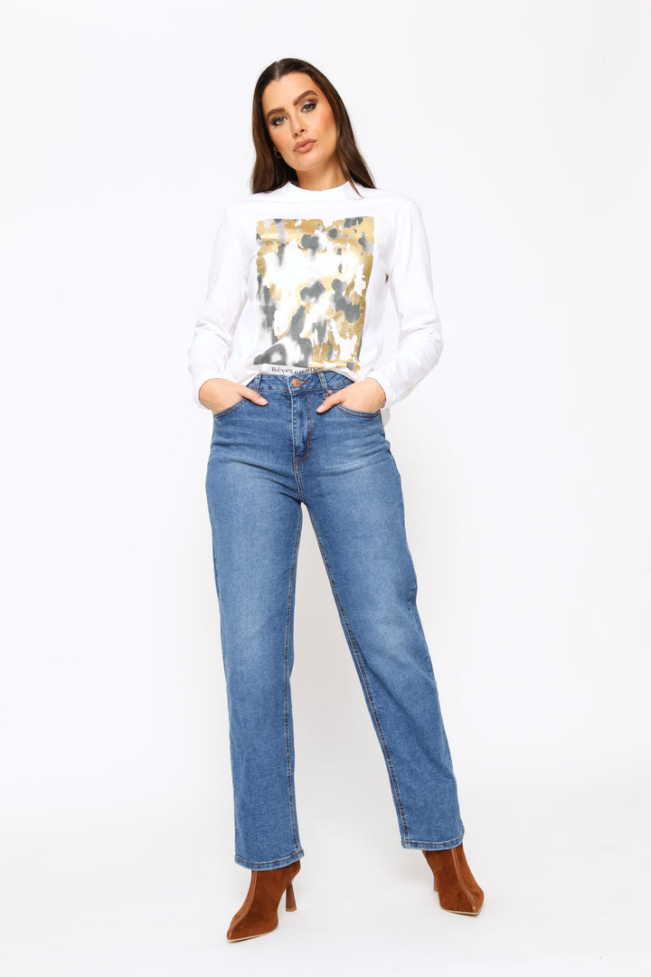 Abstract Foil Screen Tee - White