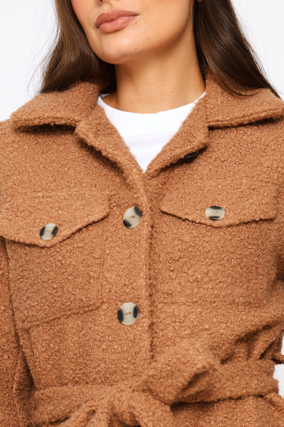 Boucle Belted Utility Shacket - Cognac