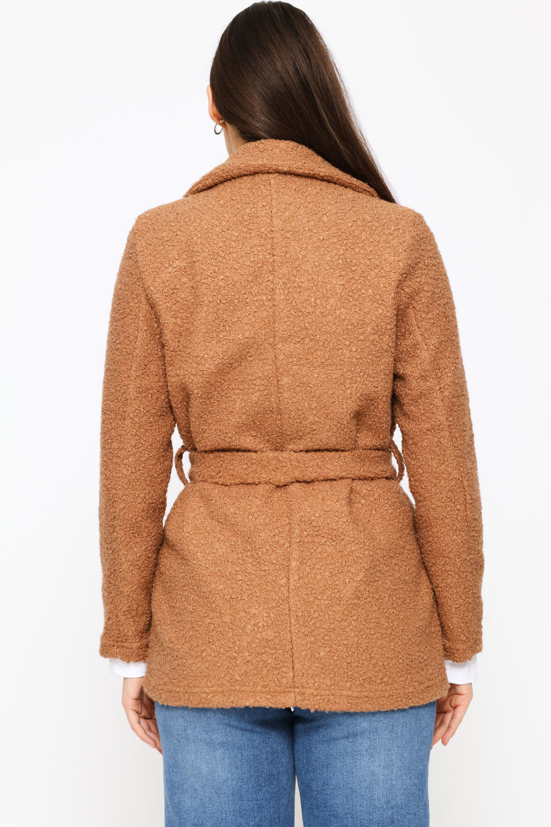 Boucle Belted Utility Shacket - Cognac