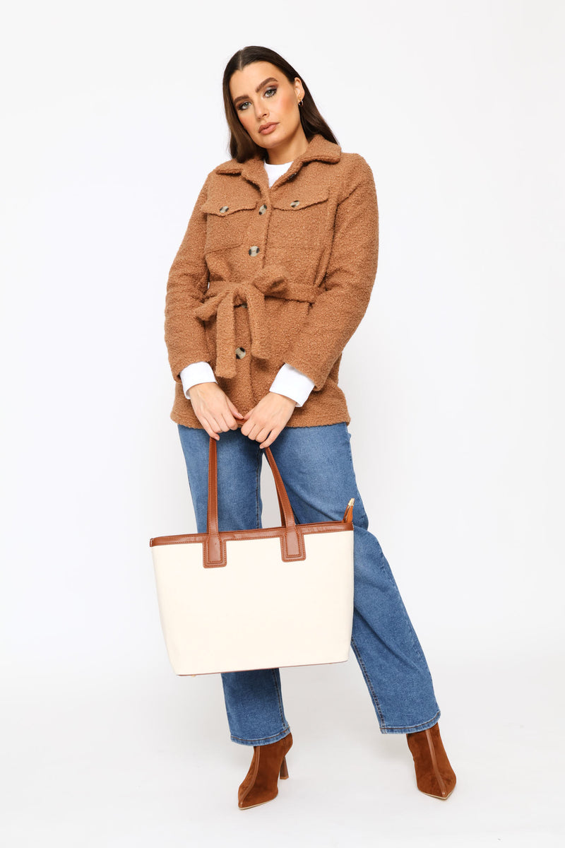 Colour Block Canvas Shopper - Tan