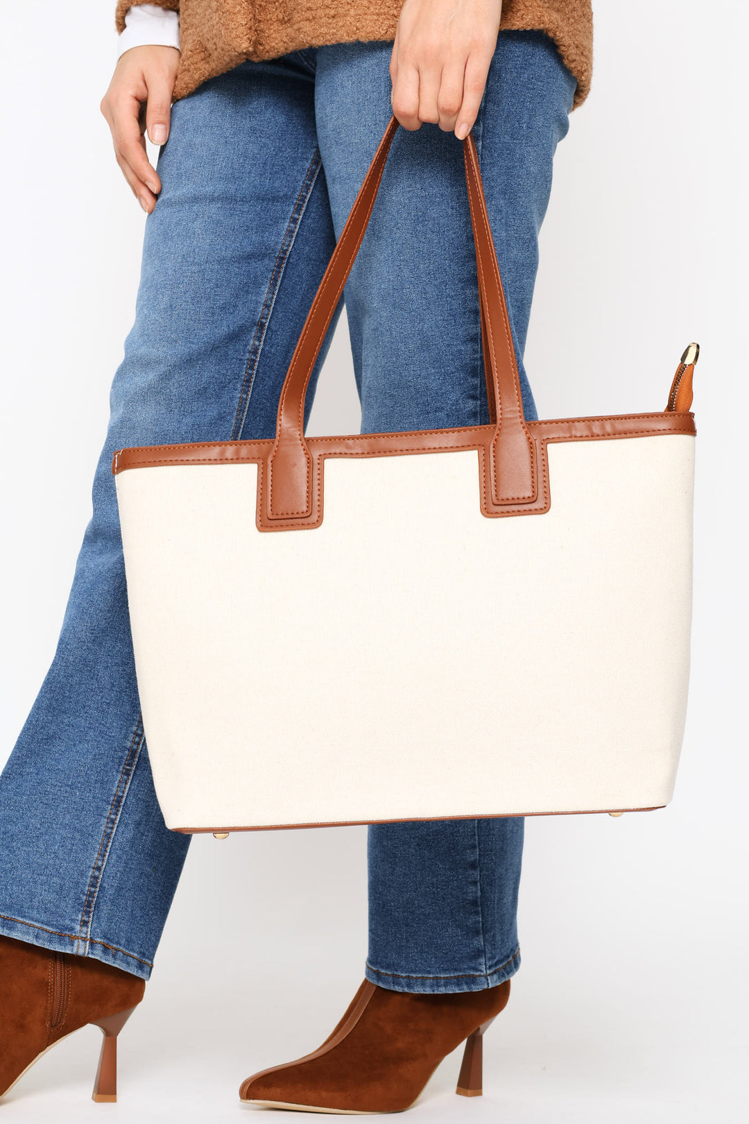 Colour Block Canvas Shopper - Tan