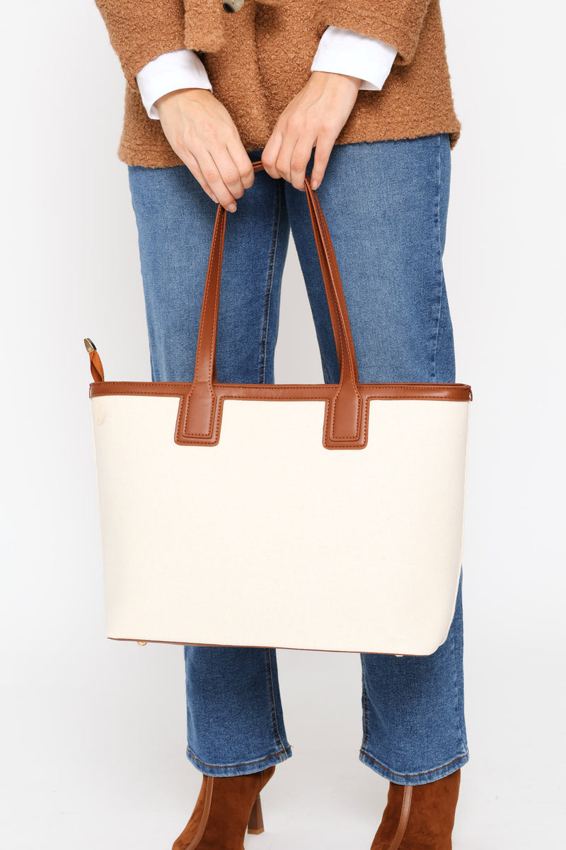 Colour Block Canvas Shopper - Tan