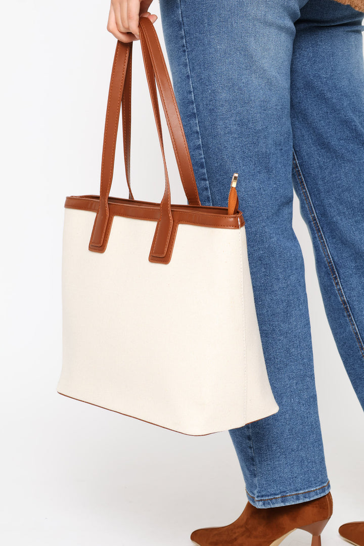 Colour Block Canvas Shopper - Tan