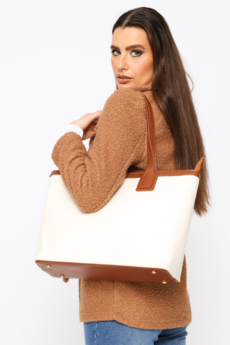 Colour Block Canvas Shopper - Tan