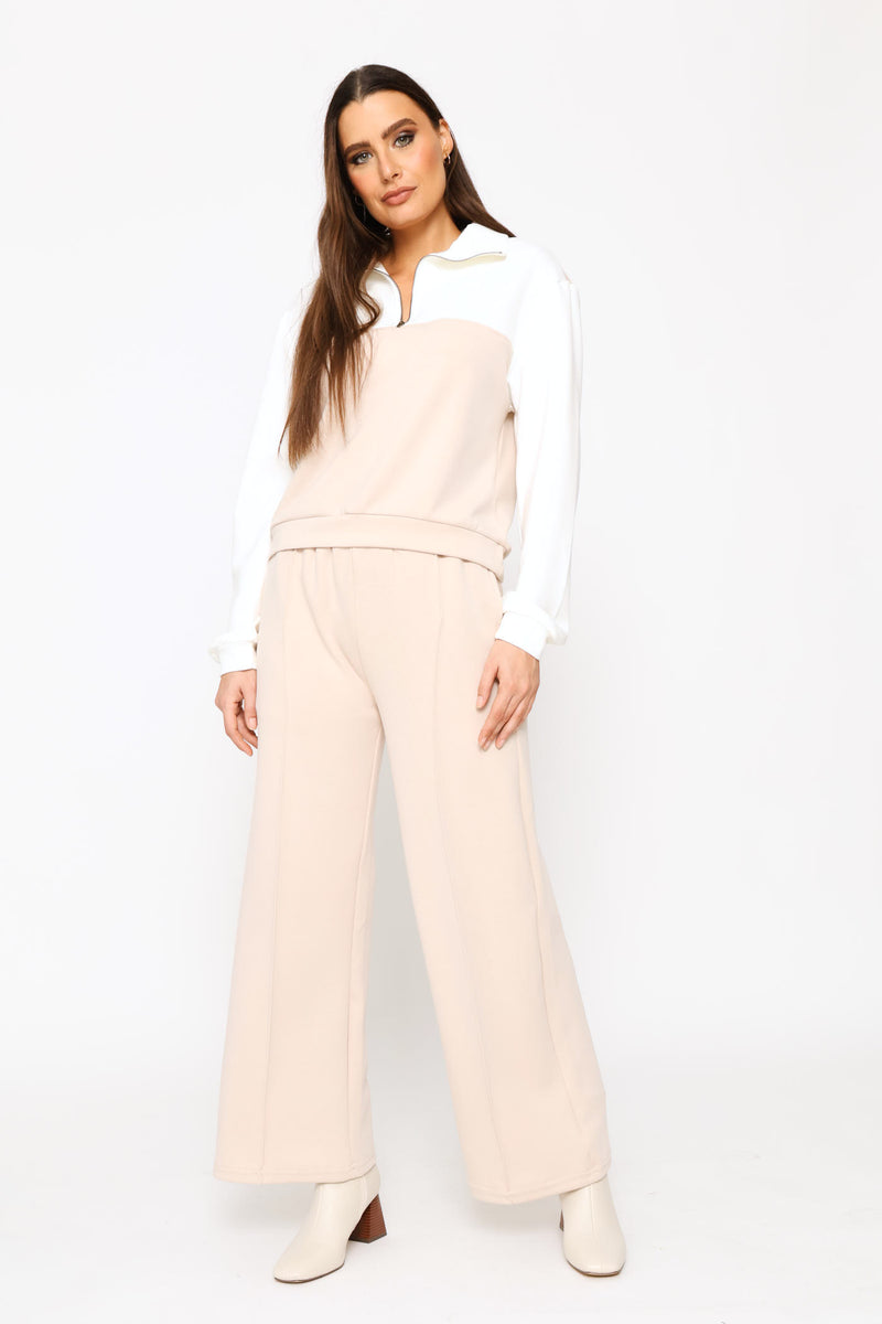 Plush Pintuck Jogger - Stone/White