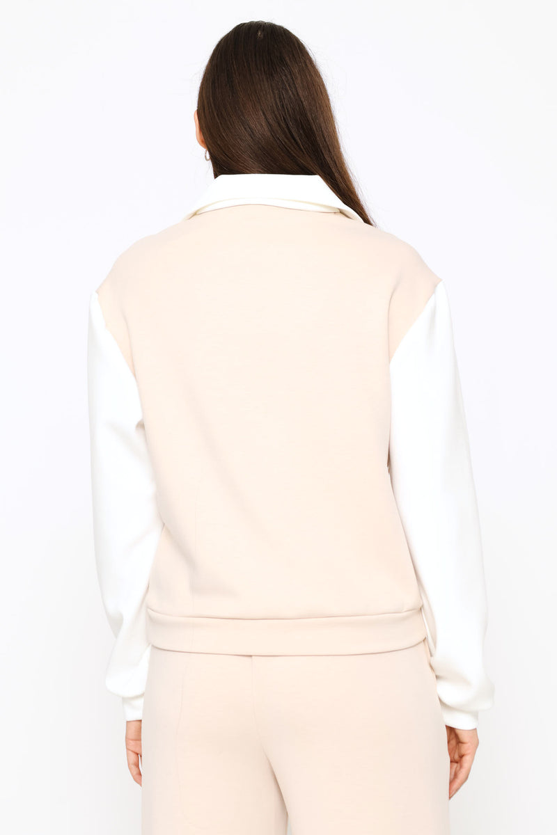 Plush Quarter Zip Pullover - Stone/White