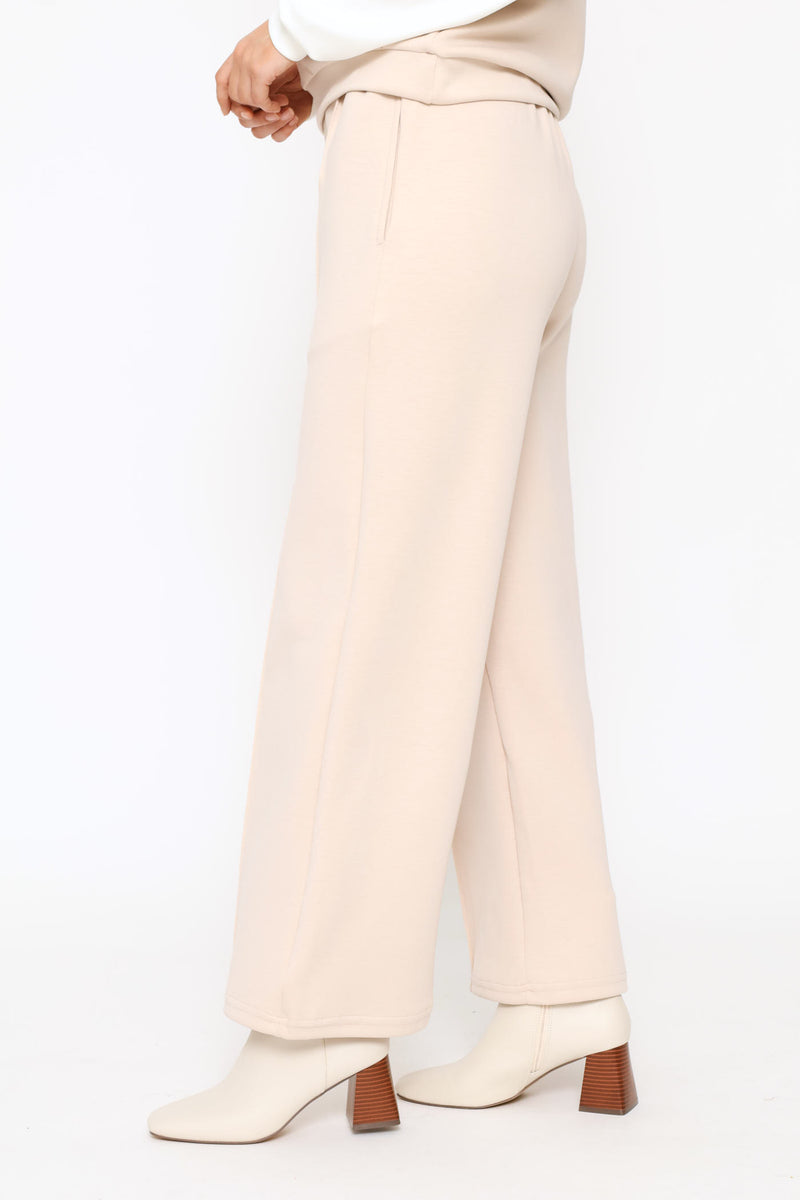 Plush Pintuck Jogger - Stone/White