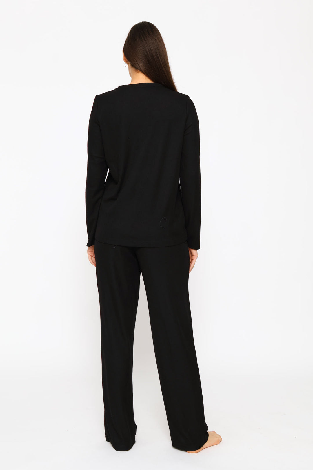 Long Sleeve Henley & Pant Waffle Knit Set - Black