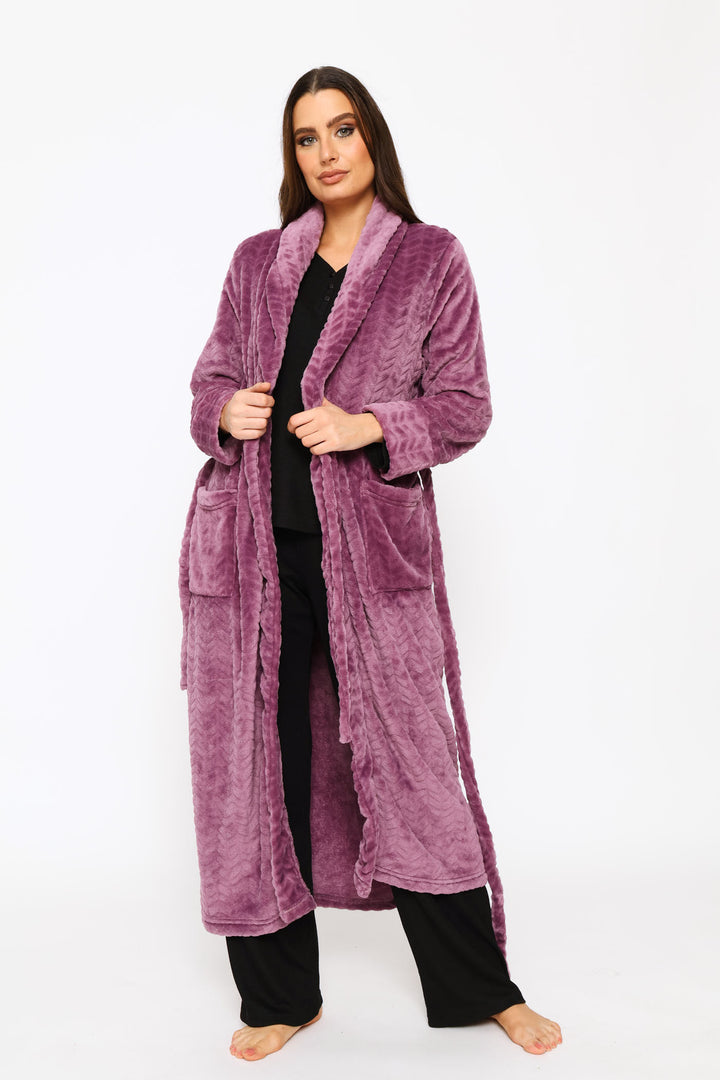 Embossed Chevron Wrap Gown - Purple