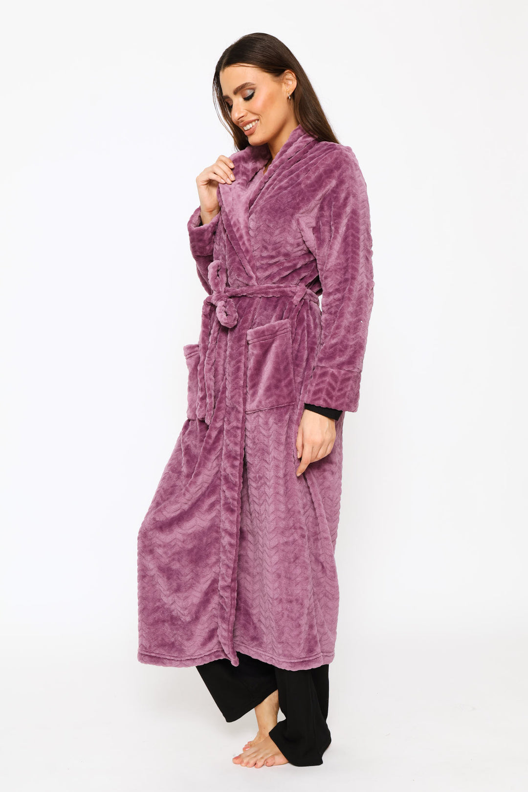 Embossed Chevron Wrap Gown - Purple