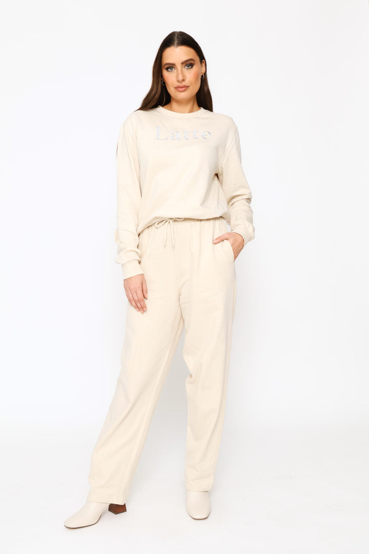 Wide Leg Cotton Jogger - Light Stone
