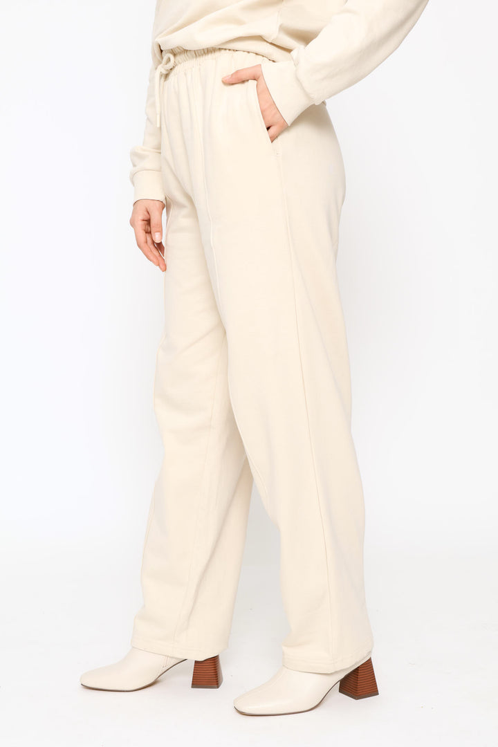 Wide Leg Cotton Jogger - Light Stone