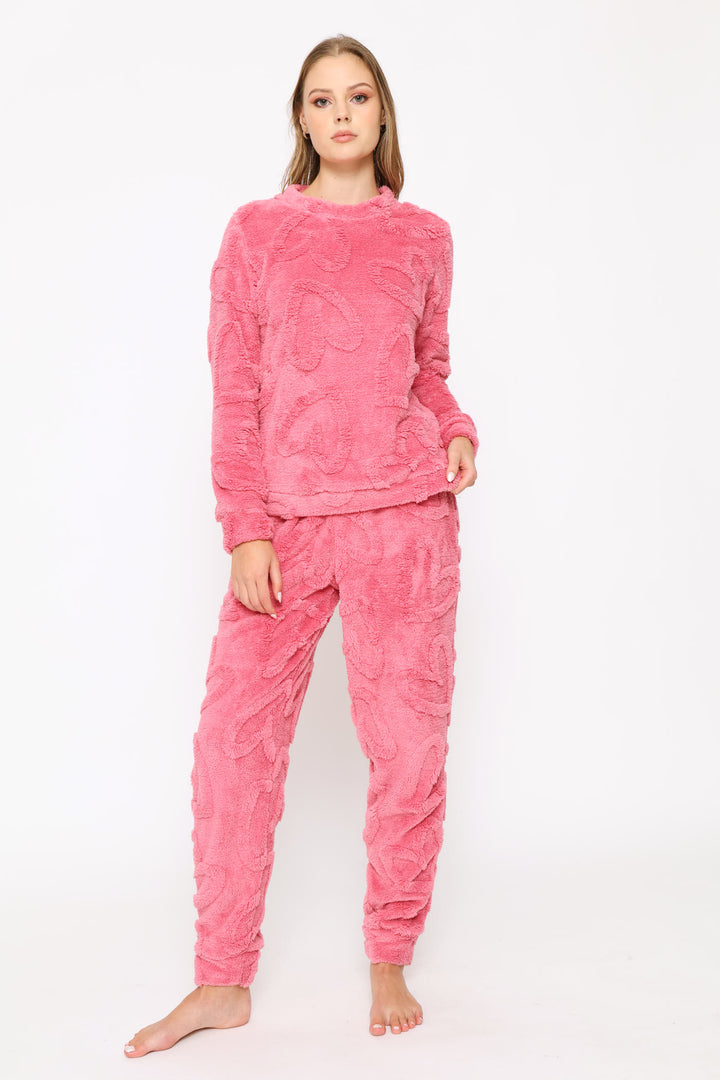 Long Sleeve Hearts Cosy Top & Jogger Set - Dusty Pink