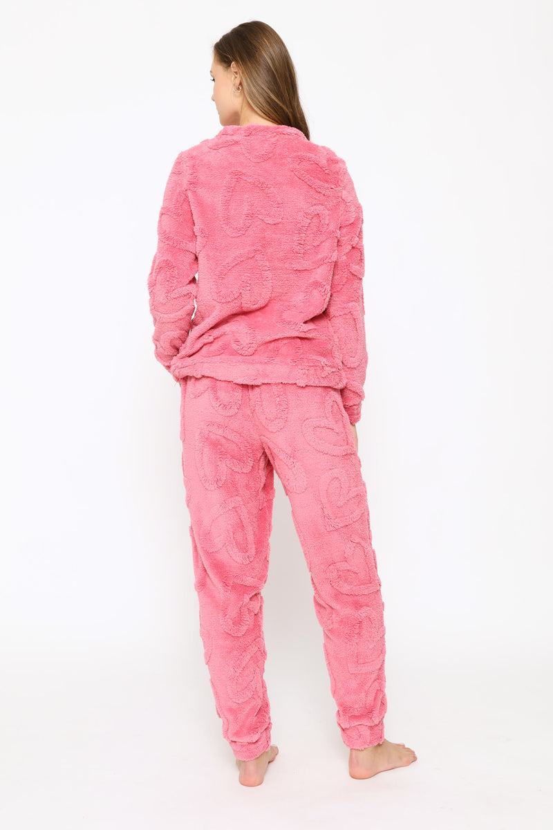 Long Sleeve Hearts Cosy Top & Jogger Set - Dusty Pink