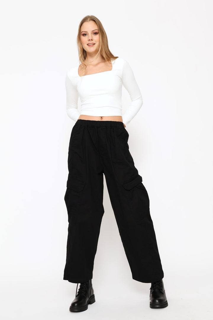 Long Sleeve Skin Tight Basic Square Neck Top - White
