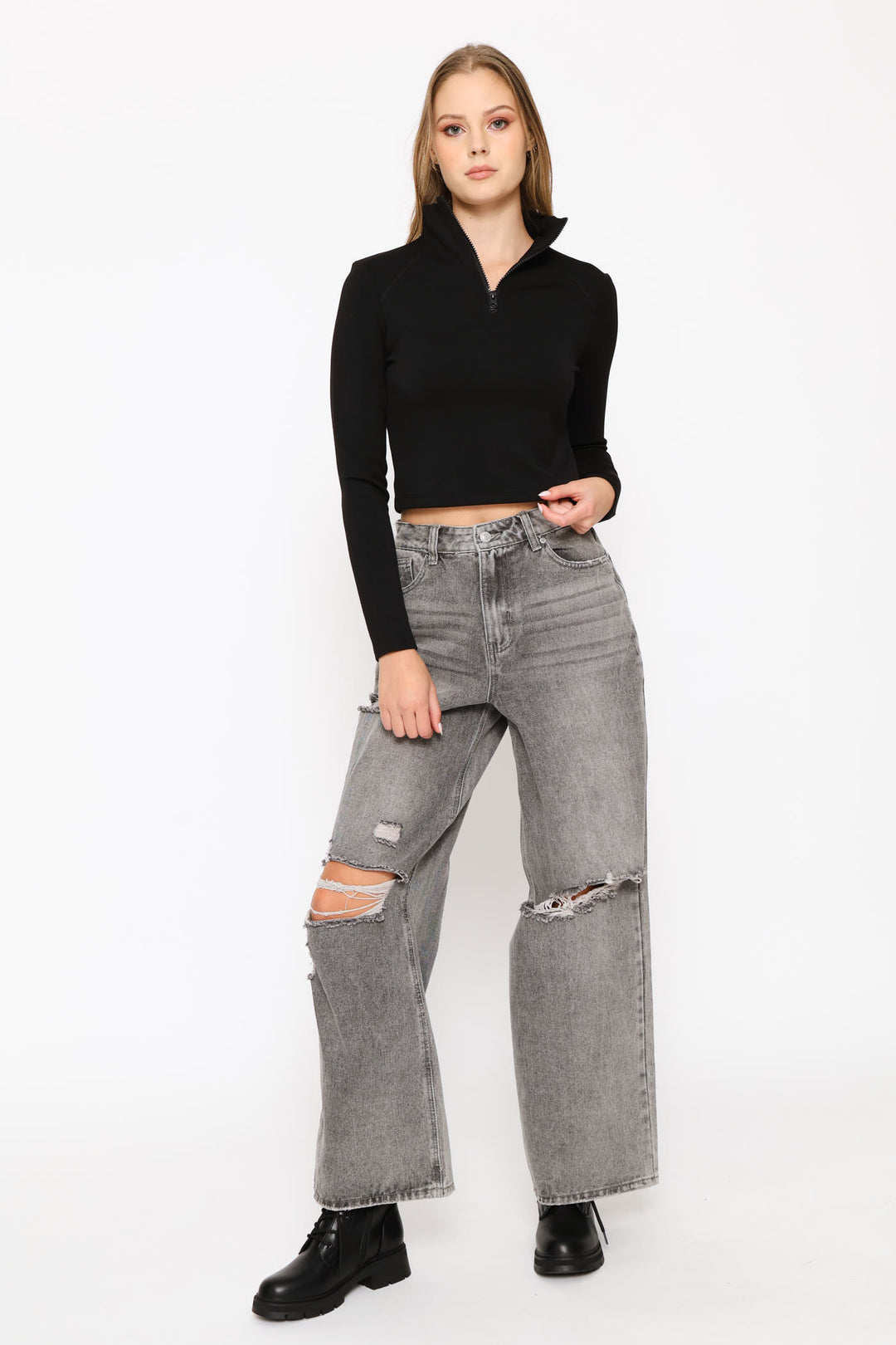 Soft Touch Quarter Zip Top - Black