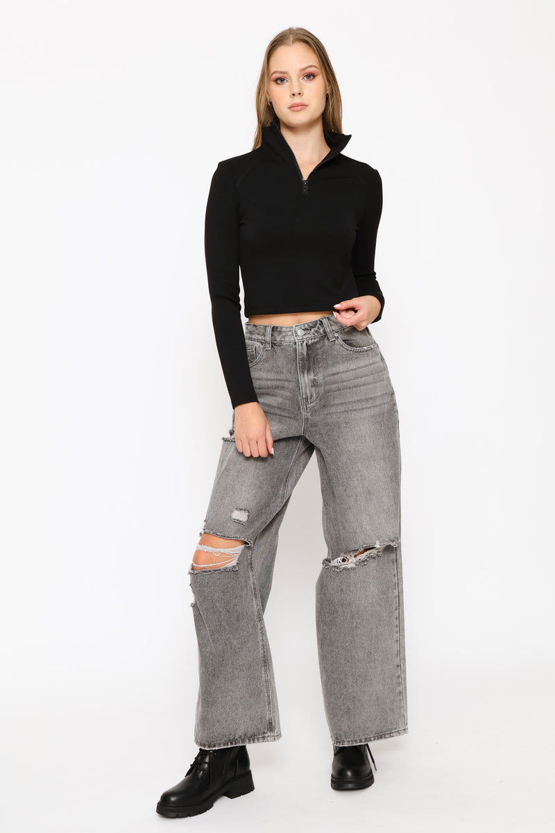Soft Touch Quarter Zip Top - Black