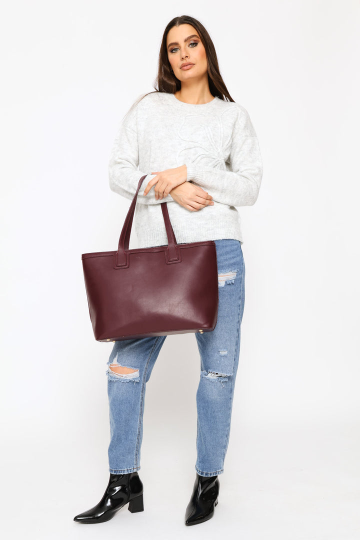 Topstich Shopper Bag - Burgundy