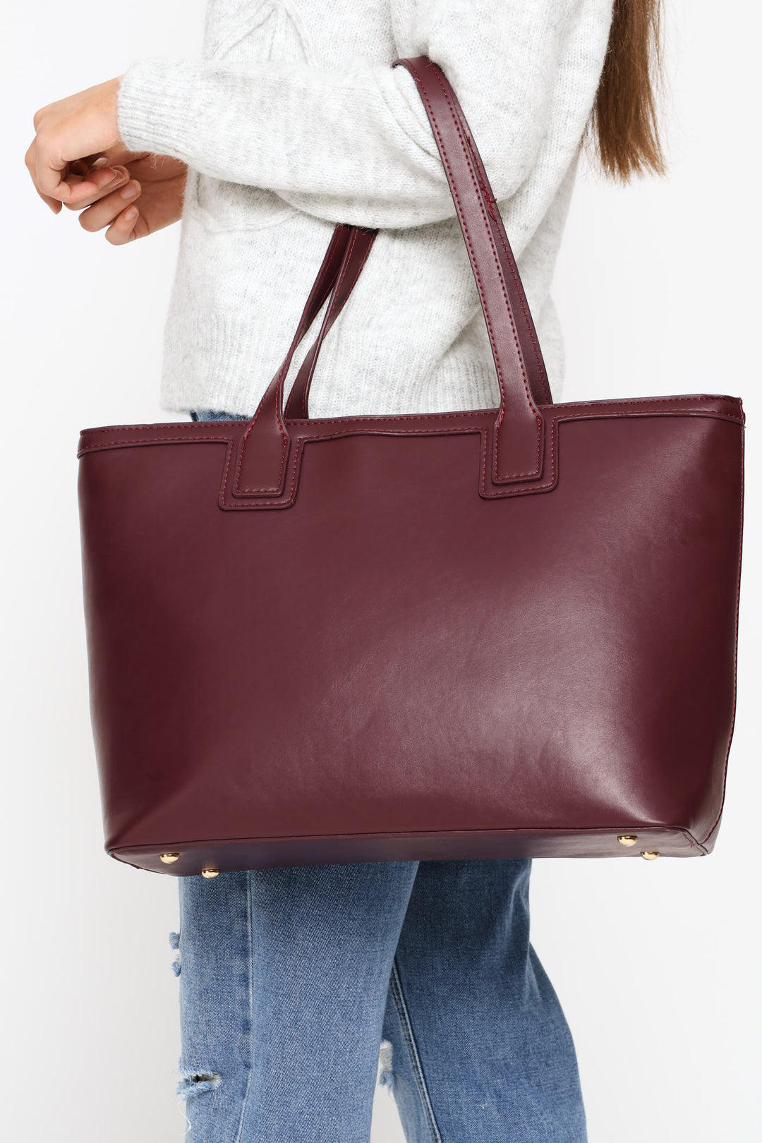 Topstich Shopper Bag - Burgundy