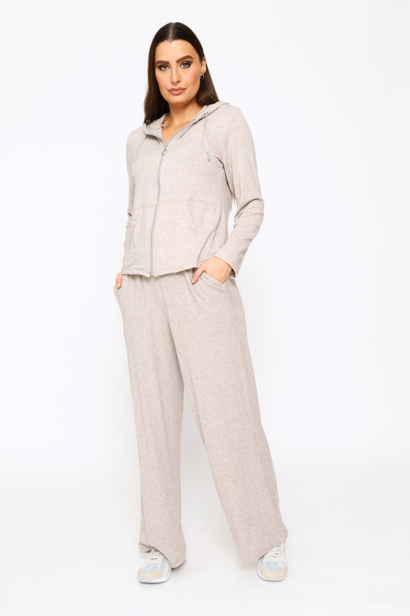Zip Through Luxe Leisure Hoody - Oatmeal Melange
