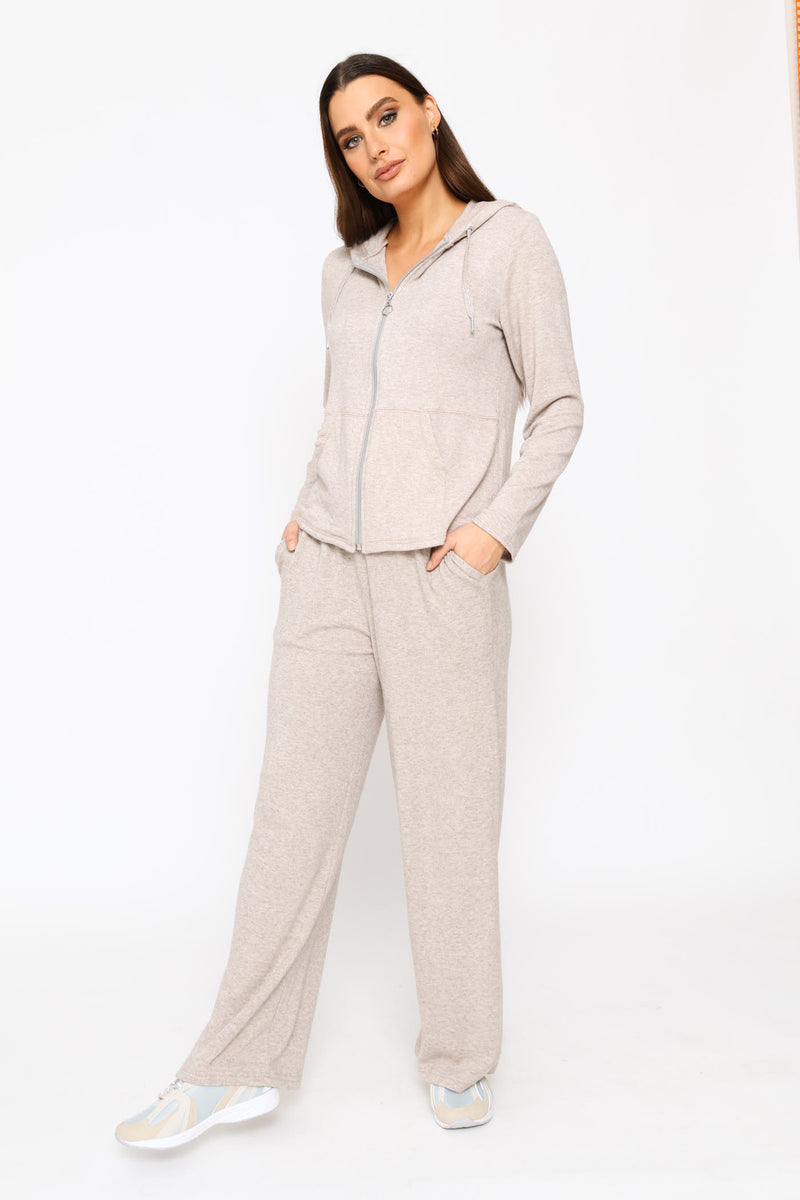 Luxe Leisure Wide Leg Trackpant  - Oatmeal Melange