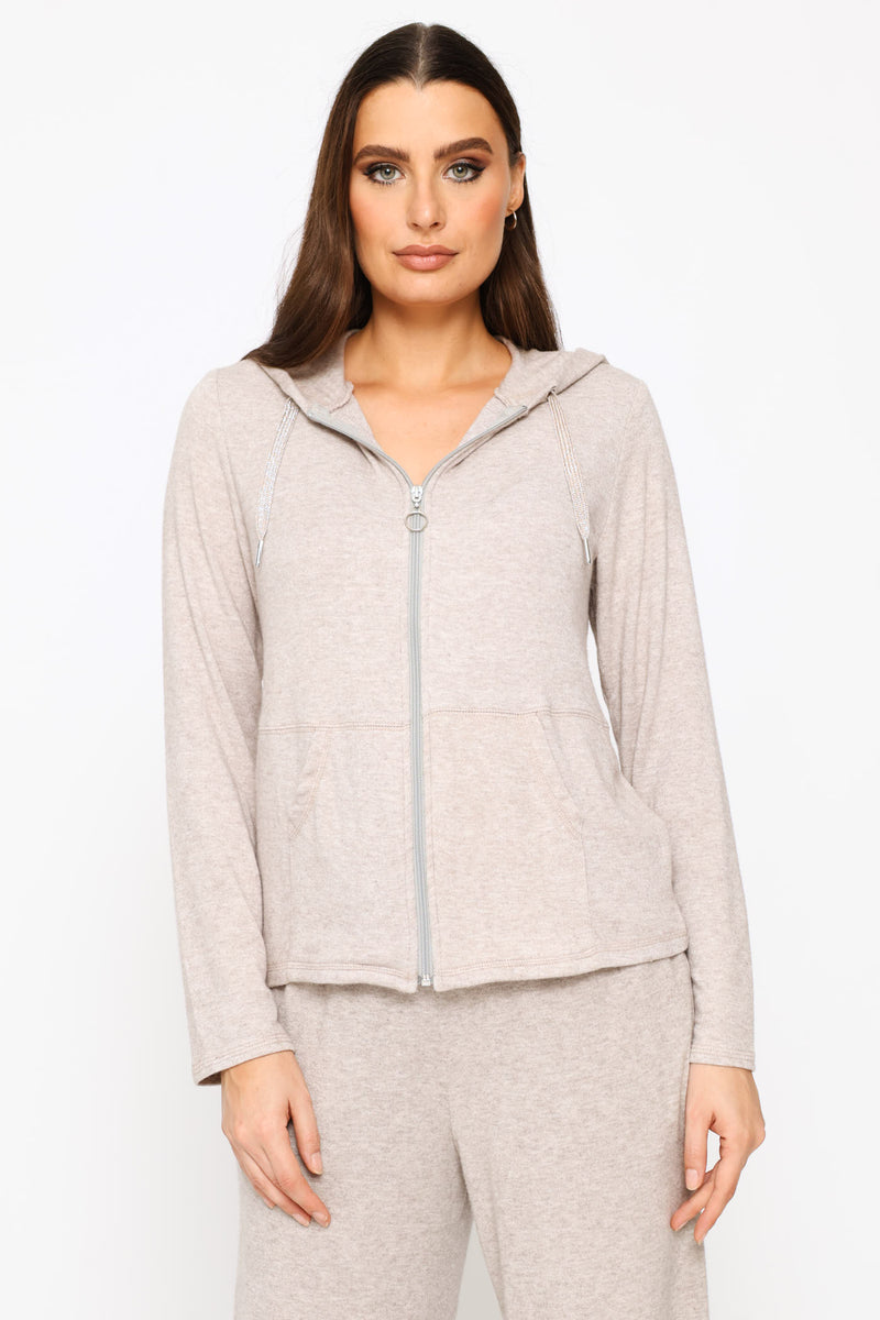 Zip Through Luxe Leisure Hoody - Oatmeal Melange